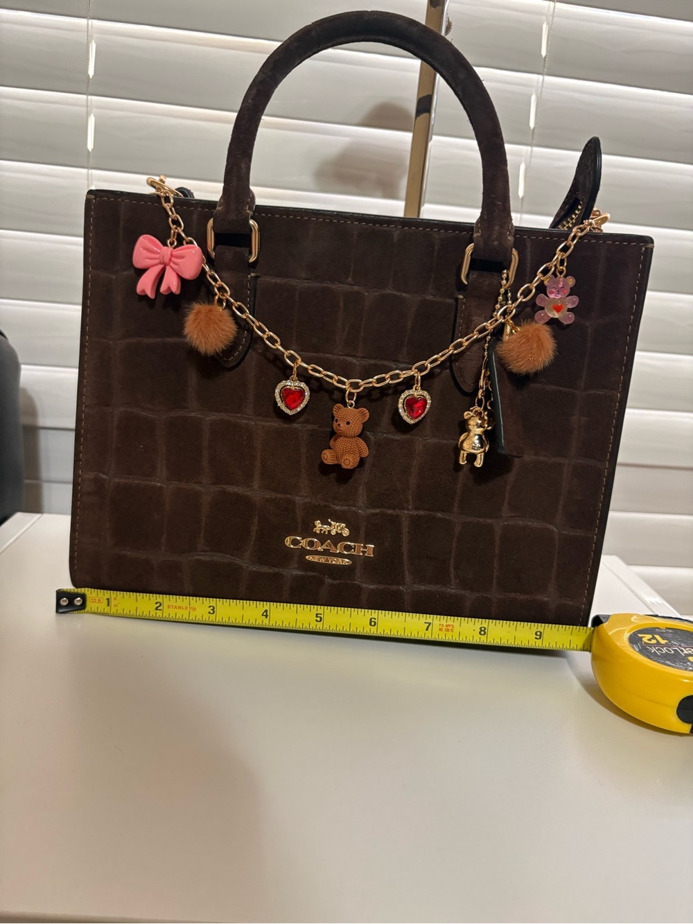 COACH Dark Brown Croc-Embossed Satchel Maggie Small Tote Bag. - Picture 12 of 13
